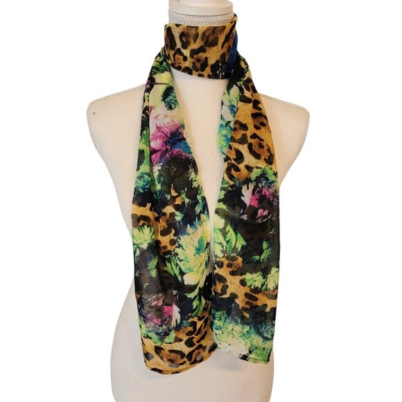 Animal Print Cheetah Floral Polyester‎ Scarf 60 X 12 In NEW NWT - Picture 1 of 4
